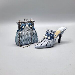 Nostalgia Popular Imports Womens Mini Ornate Shoe & Matching Purse Blue Beaded